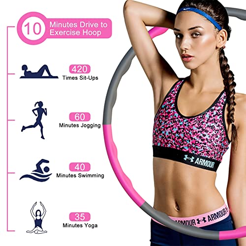 Klatovi Hula Hoop Fitness con Peso,Hoola Hoop Profesional Desmontable de Diseño de 8 Secciones,Ancho Ajustable,Smart Weighted Hula Hoop con Cinta Métrica