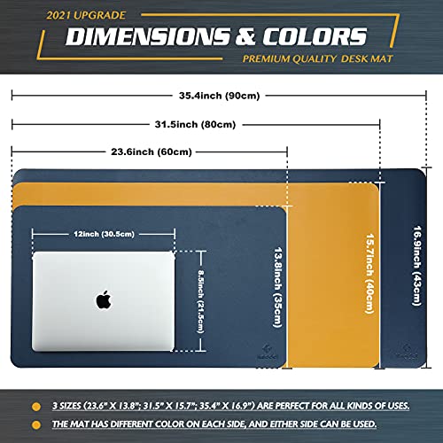 Knodel Alfombrilla de Escritorio, Tapete Escritoriode de Oficina, Alfombrilla de Escritorio Hecho de Cuero PU, Alfombrilla del Escritorio del Ordenador portátil, Doble Cara (40 x 80cm, Azul oscuro)
