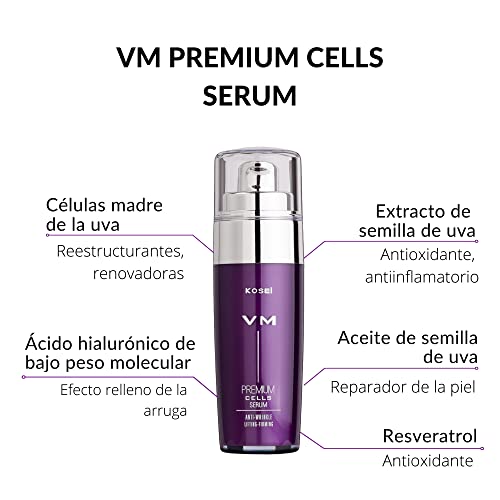 Kosei - VM Premium Cells - Sérum Antiarrugas - 30 ml - Rellenador de Arrugas - Con Ácido Hialurónico - Con Efecto Alisante - Sin Alcohol - Sin Colorantes - Vegano