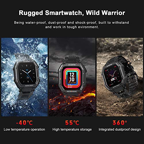 KOSPET Rock Smartwatch, 1.7 pulgadas 3ATM impermeable, presión arterial, monitor de ritmo cardíaco, seguimiento de actividad podómetro, exteriores reloj inteligente para hombres (negro)