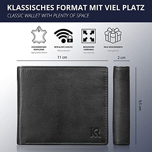 KRONIFY Billetero Hombre Piel - Protección RFID aprobada por el TÜV I Billetero de Piel Negro I Billetero con Caja de Regalo I Billetero para Hombre