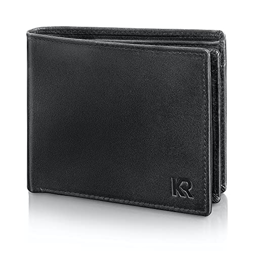 KRONIFY Billetero Hombre Piel - Protección RFID aprobada por el TÜV I Billetero de Piel Negro I Billetero con Caja de Regalo I Billetero para Hombre