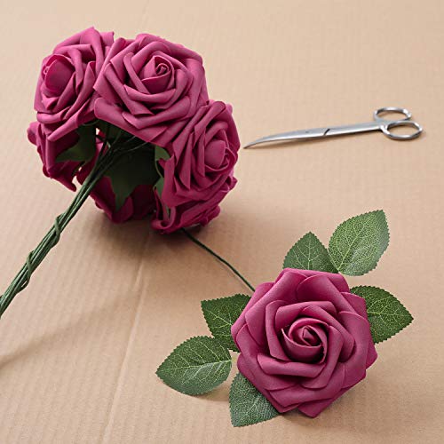 Ksnnrsng Flores Rosas Artificiales Espuma Rosa Falsa para Manualidades, Ramos de Novia, centros de Mesa, Despedidas de Soltera y Decoración del Hogar (25 Piezas, Fucsia)