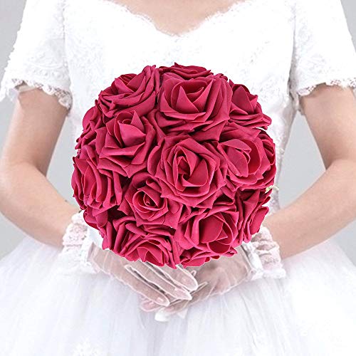 Ksnnrsng Flores Rosas Artificiales Espuma Rosa Falsa para Manualidades, Ramos de Novia, centros de Mesa, Despedidas de Soltera y Decoración del Hogar (25 Piezas, Fucsia)