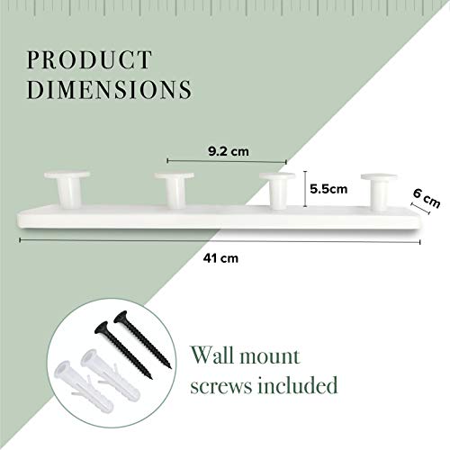 Kukicu Perchero de Pared Blanco con 4 Ganchos – Resistente y Montaje Fácil - Colgador Original para Recibidor Baño Dormitorio Cocina