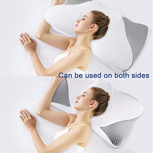 KUVOCA Almohada Cervical Viscoelastica Almohada Espuma de Memoria, Almohadas Ortopedica Diseño Ergonómico Reduce Dolores Cervicales para Aliviar de Dolor del Cuello y Hombro con Funda Lavable