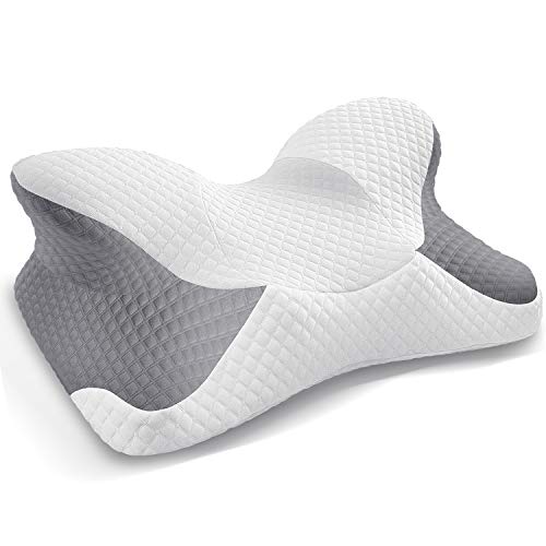 KUVOCA Almohada Cervical Viscoelastica Almohada Espuma de Memoria, Almohadas Ortopedica Diseño Ergonómico Reduce Dolores Cervicales para Aliviar de Dolor del Cuello y Hombro con Funda Lavable