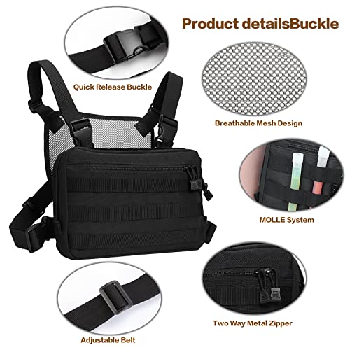 Kyrio Tactical Chest Rig Molle Radio Soporte para arnés de Pecho Chaleco de Funda para Radio bidireccional Walkie Talkies Negro