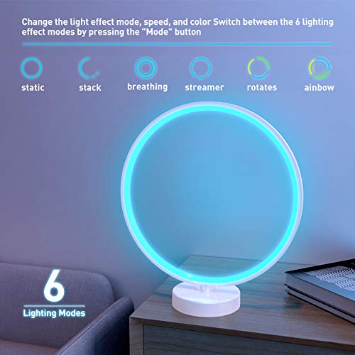 Lámpara de humor, lámpara de noche regulable con anillo de luz LED con control remoto RF, 6 modos de iluminación, 4 velocidades de iluminación, el cambio de color RGB puede crear múltiples atmósferas