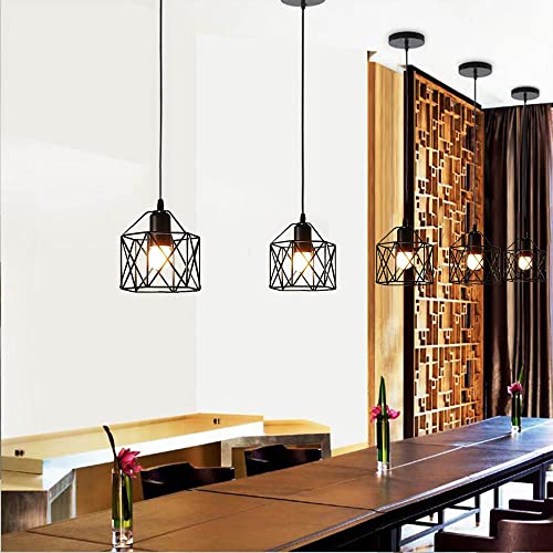 Lámpara de Techo Jaula Cuadrada Industrial de Hierro de Metal E27 Retro Suspensión Lámpara Colgante Iluminación para Dormitorio Comedor Cocina Sala Restaurante Pasillo Café Bar, Negro