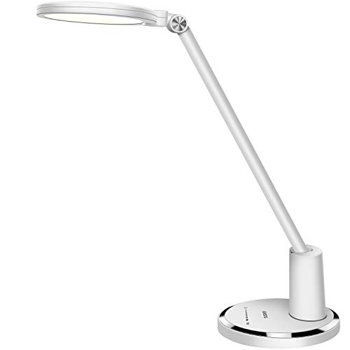 Lámpara Escritorio LED,JUKSTG 5 Modos 10 Niveles de Brillo Lámpara de Oficina,Regulable Control Tácti Protege a Ojos lámpara de mesa para Lectura Estudio（Blanco）