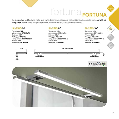 Lámpara LED, con aplique, para el espejo del baño, 80 cm, 9,6 W, modelo Fortuna