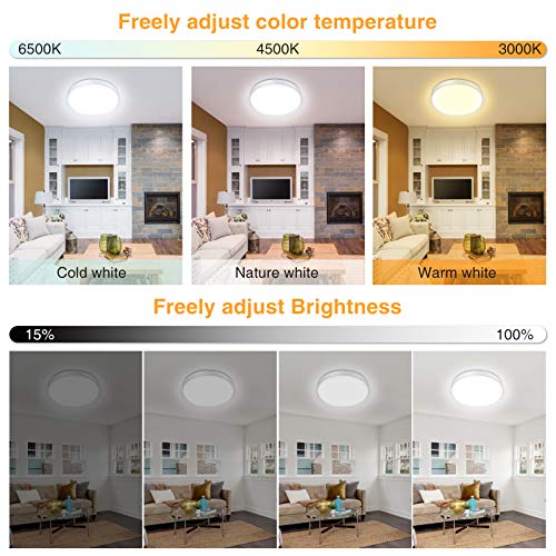 Lámparas de Techo, Plafón LED Techo Regulable 24W 3000K-6500K Temperatura de Color Control Remoto con Brillo Ajustable Temporizador Ø23cm Ultrafino IP54 2200LM Luz para Baño Cocina Salón