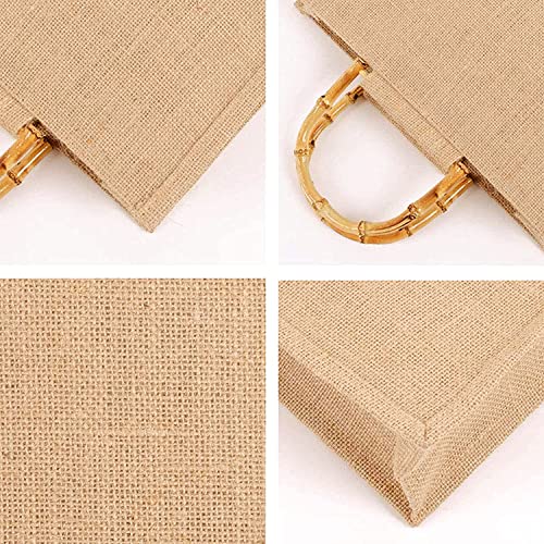 langjiao Bolsa de la compra portátil de yute para la compra, bolsa de bambú con asas de anillo Tote marrón claro, bolsa de la compra exquisita y ecológica Size: Large