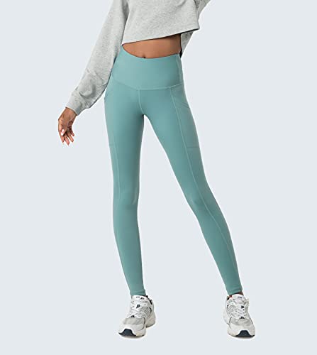 LAPASA Leggins Mujer con Bolsillos Laterales Cintura Alta Pantalón Deportivo Yoga y Ejercicio Mallas de Deporte Elástico Leggings Largo Push Up L01B1 M Verde