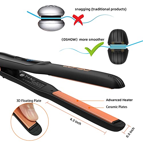 Lápiz de hierro plano Dshow Pequeño Planco Plancha Mini plancha de pelo para cabello corto 3/10 pulgadas Nano Turmalina Cerámica Cerámica Plancha Temperatura Variable Dual Voltaje