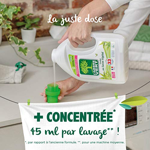 L'ARBRE VERT - Lessive Liquide au Savon Végétal - Hypoallergénique - Sans allergènes - 66 lavages - 3 L - Certifiée Écolabel Européen - Approuvée par les médecins allergologues de l’ARCAA