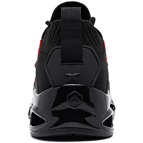 LARNMERN PLUS Zapatillas Hombre Ligero Zapatos para Correr Transpirable Moda Casual Gimnasio Sneakers (2 Negro Rojo,43 EU)