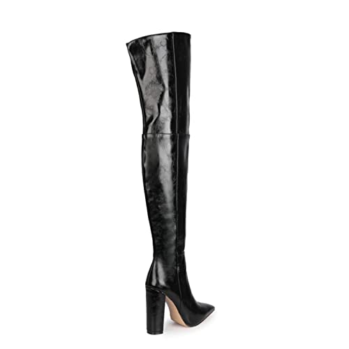 Las Botas de Las Mujeres 11 cm sobre la Rodilla Elegante Temperamento Super Fiber señaló el tacón Espeso del Muslo de Las Botas de Caballero de la Fiesta,Negro,42EU