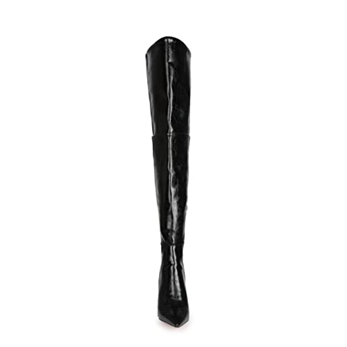 Las Botas de Las Mujeres 11 cm sobre la Rodilla Elegante Temperamento Super Fiber señaló el tacón Espeso del Muslo de Las Botas de Caballero de la Fiesta,Negro,42EU