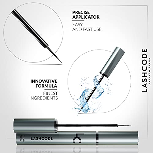 Lashcode Eyelash Serum - sérum para un crecimiento más rápido de las pestañas y las cejas, efecto nutritivo, hidratante y densificador, 5 ml