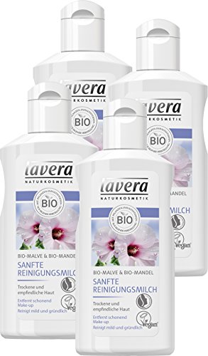 lavera Limpieza Suave Leche ∙ Mild & ∙ Elimina Make-up Fondo ∙ piel seca ∙ Limpieza Facial ∙ Vegan bio Natural para productos cosméticos Natural Cuidado Facial 4 unidades (4 x 125ml)