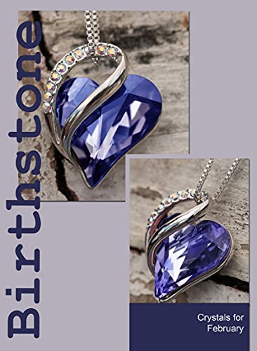 Leafael Infinity Collar con colgante de corazón de amor, tanzanita, púrpura, piedra natal de febrero, joyería de cristal, regalos para mujeres, tono plateado, 18 "+2"