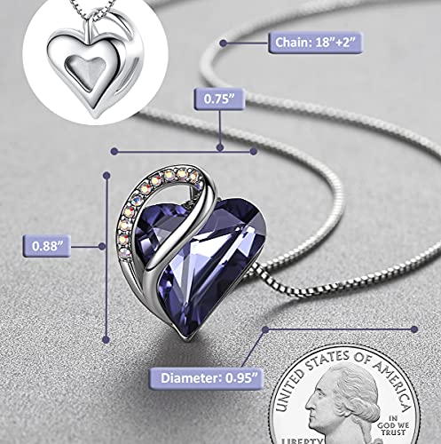 Leafael Infinity Collar con colgante de corazón de amor, tanzanita, púrpura, piedra natal de febrero, joyería de cristal, regalos para mujeres, tono plateado, 18 "+2"