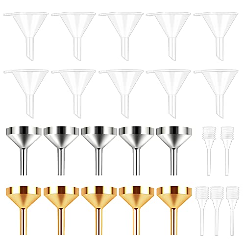 Ledoo Mini Funnel Set 20 Piezas Mini Embudo para Perfume, Embudo pequeño, Mini embudos de plástico Transparente para perfumes, Productos para el Cuidado del Cabello, lociones, humectantes