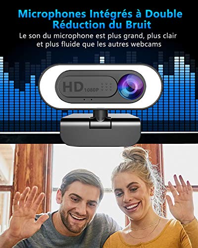 lesvtu Webcam PC con Microfono y Anillo de Luz, Camara Web 1080p con Tapa y Tripode para Ordenador/Portatil/Mac, Web CAM para Youtube, Skype, Zoom, Xbox One, Videoconferencia y Videollamadas