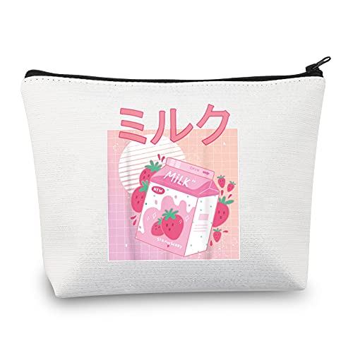 LEVLO Retro 90s Japonés Anime Cosméticos Bolsa Anime Kawaii Lover Regalo Kawaii Fresa Leche Batido Maquillaje Cremallera Bolsa Bolsa Para Mujeres Niñas Tees