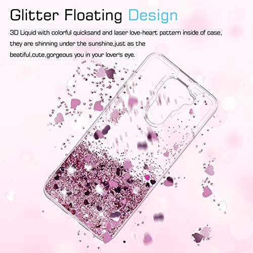 LeYi Funda Xiaomi Redmi Note 9 Silicona Purpurina Carcasa con HD Protector de Pantalla, Transparente Cristal Bumper Telefono Gel TPU Fundas Case Cover para Movil Redmi Note 9 ZX Oro Rosa