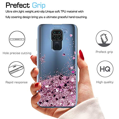 LeYi Funda Xiaomi Redmi Note 9 Silicona Purpurina Carcasa con HD Protector de Pantalla, Transparente Cristal Bumper Telefono Gel TPU Fundas Case Cover para Movil Redmi Note 9 ZX Oro Rosa