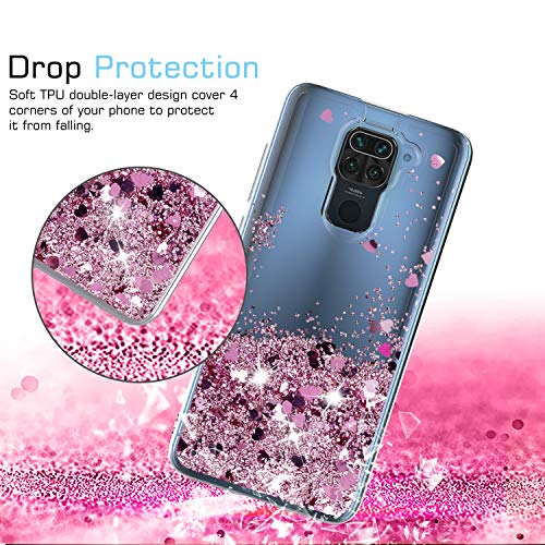 LeYi Funda Xiaomi Redmi Note 9 Silicona Purpurina Carcasa con HD Protector de Pantalla, Transparente Cristal Bumper Telefono Gel TPU Fundas Case Cover para Movil Redmi Note 9 ZX Oro Rosa