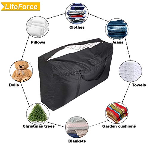 Lifeforce 120L Talla Grande Bolsa Plegables para Ropa, Bolsa de Almacenamiento Impermeable, Bolsa de Transporte para la Universidad para Camping, Festivales, Lavable, Tamaño Ultra Grueso bajo la Cama