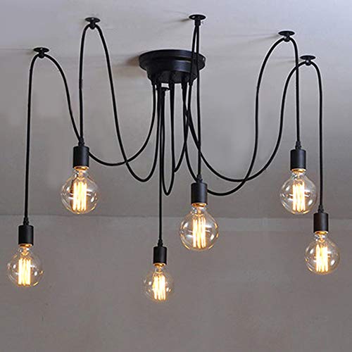 lightess retro vintage spider chandelier luz de techo black e27 luces colgantes industriales diy spider luces de techo con 6 bombillas 1.8 metros ajustables para sala de estar bar y hotel