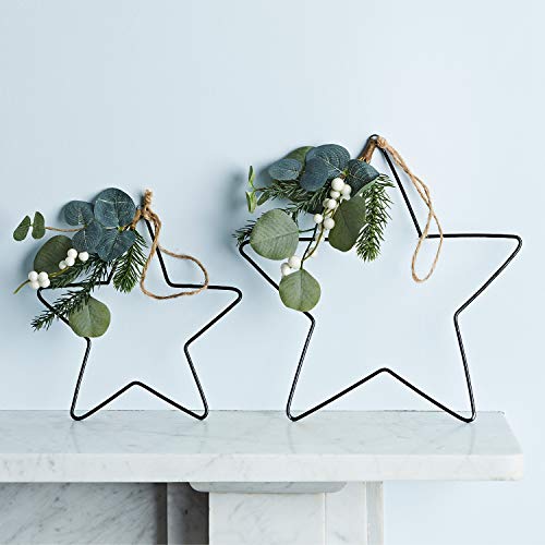 Lights4fun Conjunto de 2 Estrellas Decorativas de Navidad en Hierro con Eucalipto y Bayas Blancas