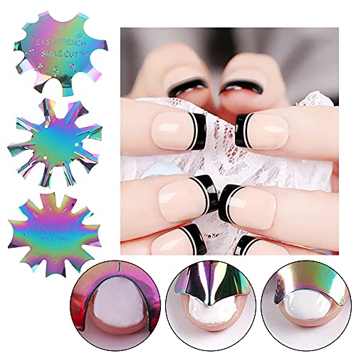 LIONVISON Nail Manicure Edge Recortador,6 piezas de Acero Inoxidable Cortador de Uñas Placa de Arte Modelo Easy French Smile Line Cortador de Gel Herramienta para Bricolaje Acrílico Nail Art