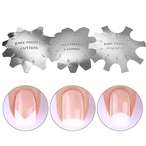 LIONVISON Nail Manicure Edge Recortador,6 piezas de Acero Inoxidable Cortador de Uñas Placa de Arte Modelo Easy French Smile Line Cortador de Gel Herramienta para Bricolaje Acrílico Nail Art