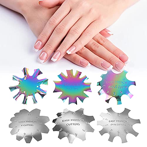 LIONVISON Nail Manicure Edge Recortador,6 piezas de Acero Inoxidable Cortador de Uñas Placa de Arte Modelo Easy French Smile Line Cortador de Gel Herramienta para Bricolaje Acrílico Nail Art