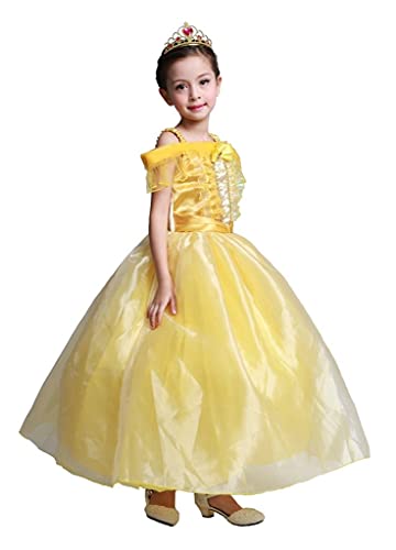 Lito Angels Disfraz de Bella y la Bestia Vestido de Princesas Belle con Accesorios para Niña Talla 5-6 Años, Amarillo