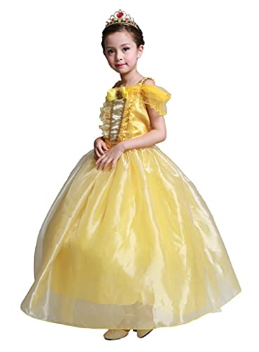 Lito Angels Disfraz de Bella y la Bestia Vestido de Princesas Belle con Accesorios para Niña Talla 5-6 Años, Amarillo