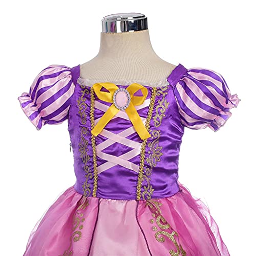 Lito Angels Disfraz de Princesa Rapunzel Vestido con Peluca Trenza para Niña, Talla 7 años, Morada