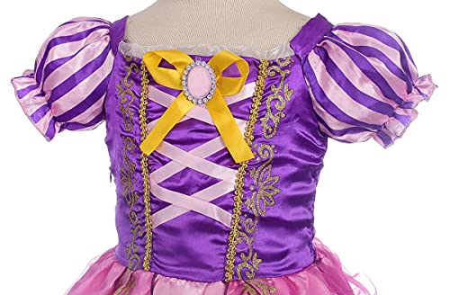 Lito Angels Disfraz de Princesa Rapunzel Vestido con Peluca Trenza para Niña, Talla 7 años, Morada