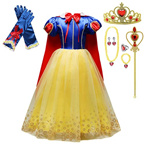 Lito Angels Disfraz Vestido de Princesa Blancanieves con Capa y Accesorios para Niñas Talla 6-7 años, Estilo C