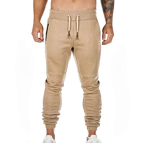 Litthing Pantalones de Chándal Hombre Pantalones Deportivos en Algodón Trouser Jogger Largos de Deporte Sweat Pants Elástica Fitness Casuales (Caqui, L)