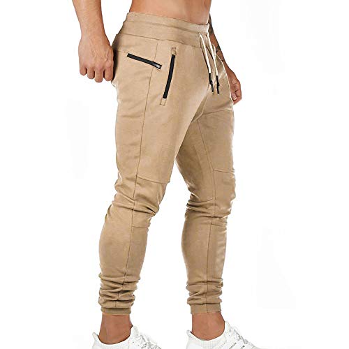 Litthing Pantalones de Chándal Hombre Pantalones Deportivos en Algodón Trouser Jogger Largos de Deporte Sweat Pants Elástica Fitness Casuales (Caqui, L)