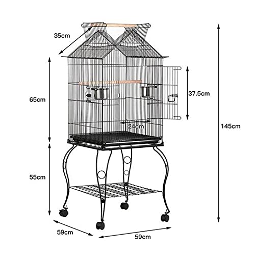 Liudan Jaula de Pájaros Nueva Jaula de pájaros Hierro pájaro Loro Jaula + Cuenco de Acero Inoxidable y Ruedas con Cerradura para el hogar Jaula