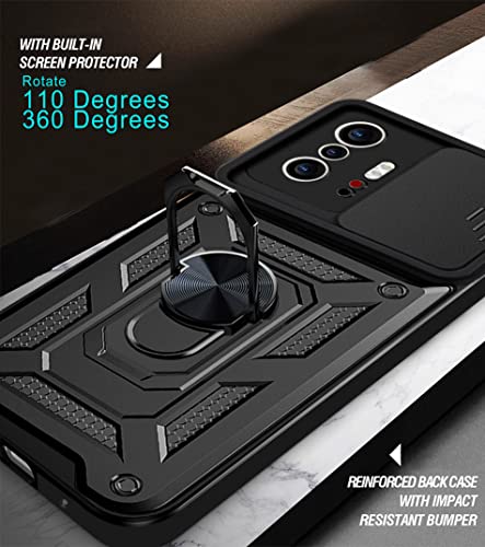 LOCLOUD Funda para Xiaomi Mi 11T 5G / 11T Pro 5G, Protección de la Cámara Carcasa con Cubierta de Cámara Deslizante y Soporte de Anill PC Dura y TPU Silicone Anti-Choque Anti-arañazos Case – Negro