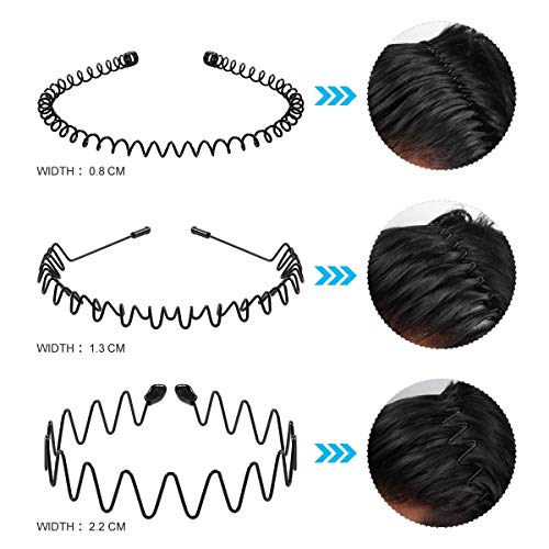 Lofuanna Gomas de pelo de metal unisex diademas de belleza,color negro ondulado,deportes de primavera para hombres,de la banda de pelo accesorios simple elásticos antideslizantes,Paquete de 6 unidades